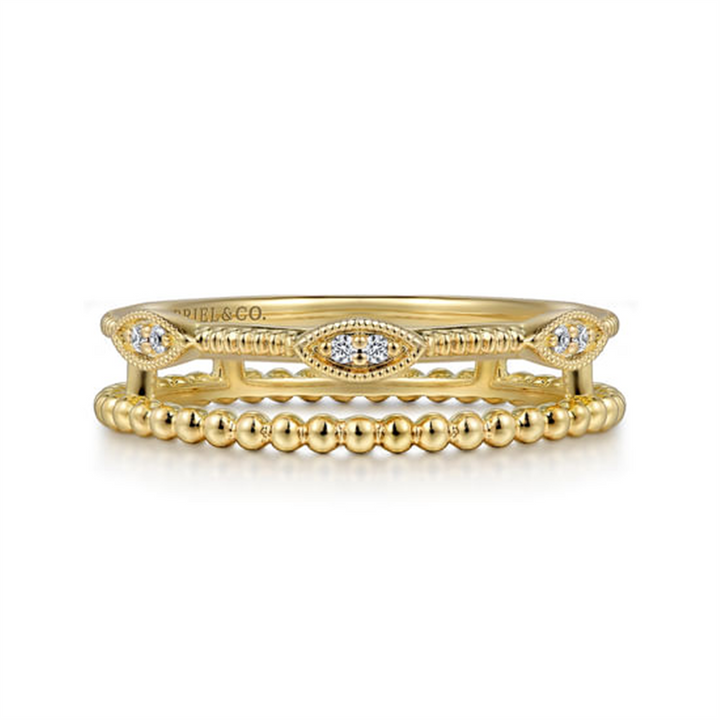14K Yellow Gold Diamond Bujukan Marquise Shape Easy Stackable Ring