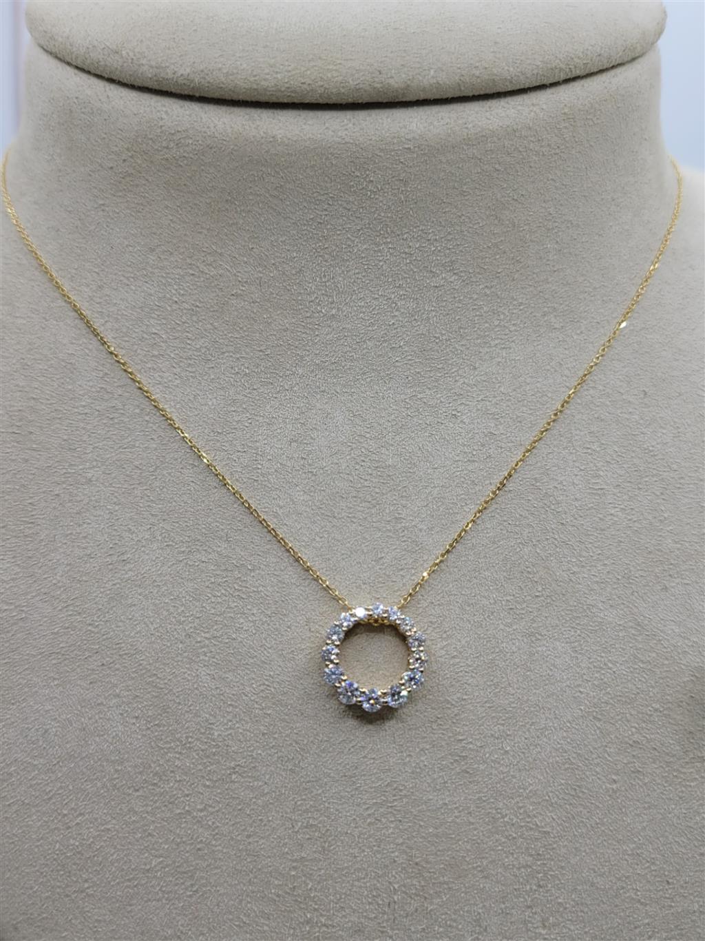 14K Yellow Gold 0.65 Twt Round Cut Diamond Circle Necklace