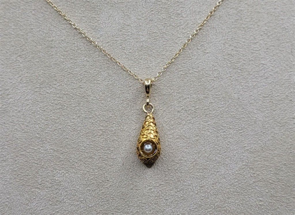 14K Yellow Gold Pearl Fashion Textured Necklace