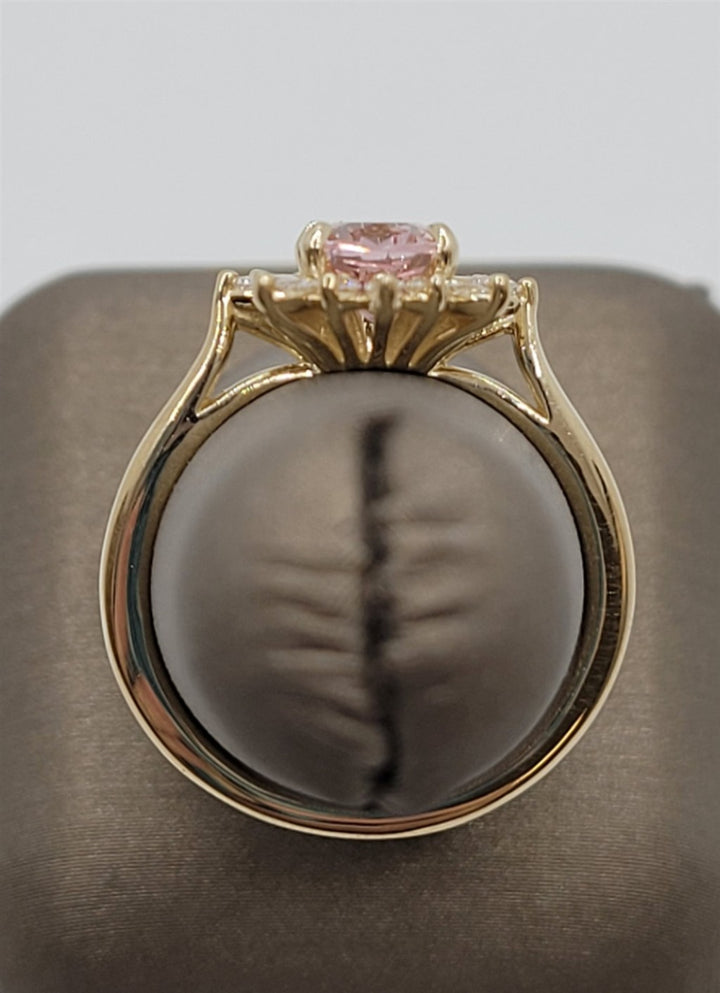 10K Yellow Gold Pink Morganite & Diamond Halo Fashion Ring