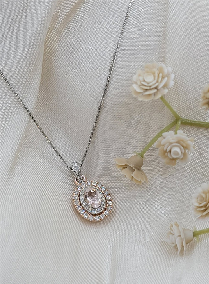 14K Yellow/Rose Gold Pink Tourmaline & Diamond Halo Pendant Necklace