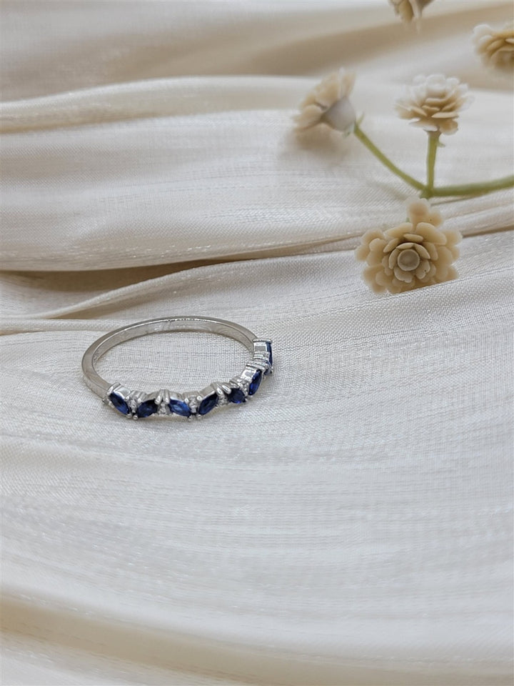 Sterling Silver Lab Grown Blue Sapphire & Swarovski Crystal Band
