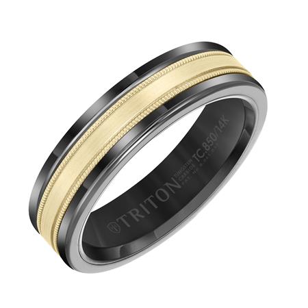 Black Tungsten & 14k Yelow Gold 6mm Wedding Ring