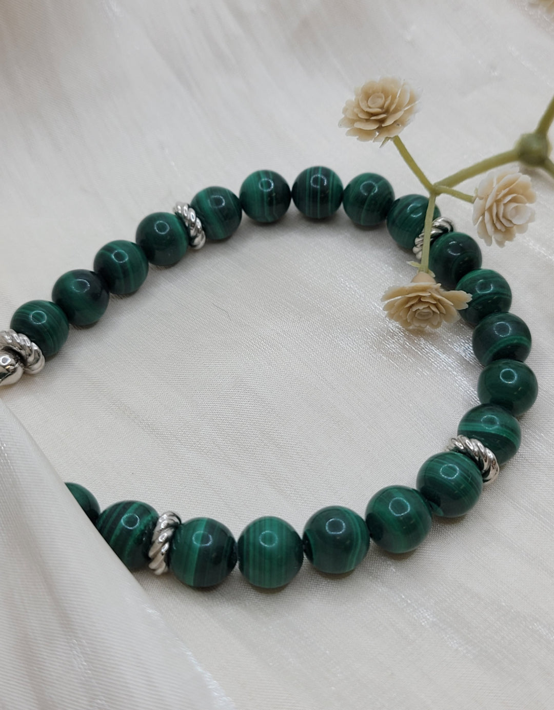 Men's Sterling Silver "Gabriel & Co." Malachite Beaded Bracelet
