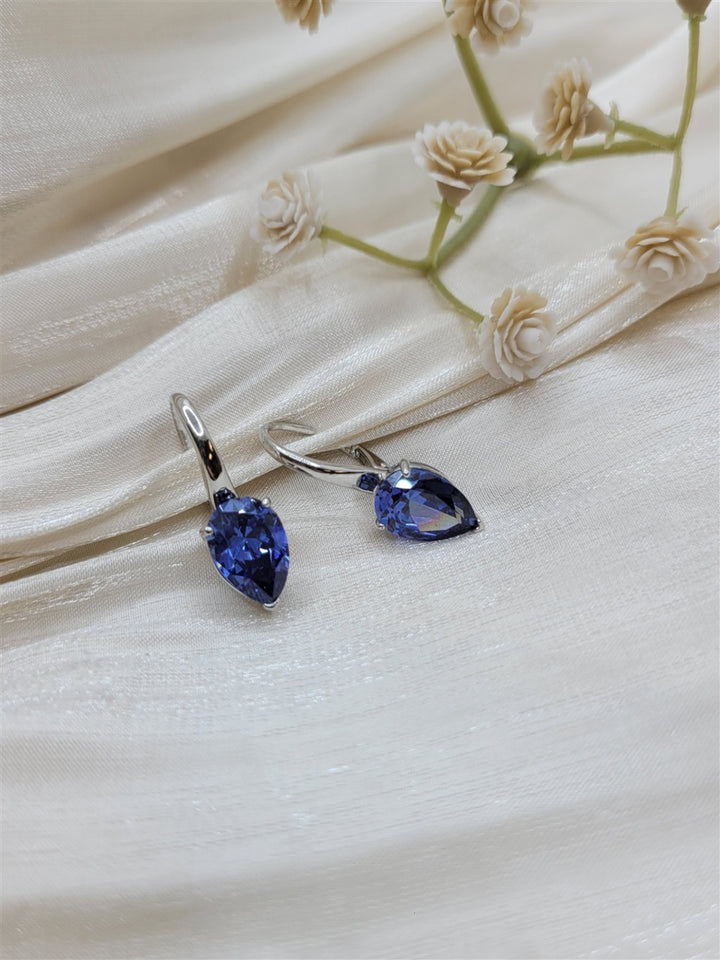 Sterling Silver Lab Grown Blue Sapphire Dangle Earrings