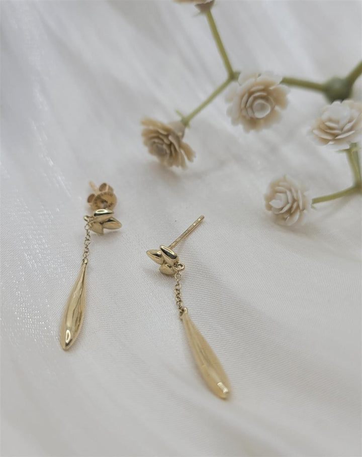 14K Yellow Gold Linear Dangle Earrings