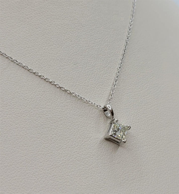 14K White Gold Turned Princess Diamond Solitaire Necklace