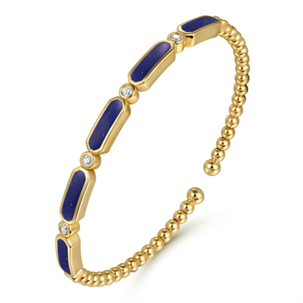 14K Yellow Gold Diamond And Lapis Bujukan Bangle