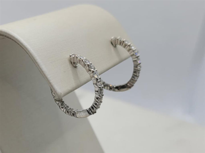 14K White Gold  Inside/Out 1.00ctw Diamond Hoops