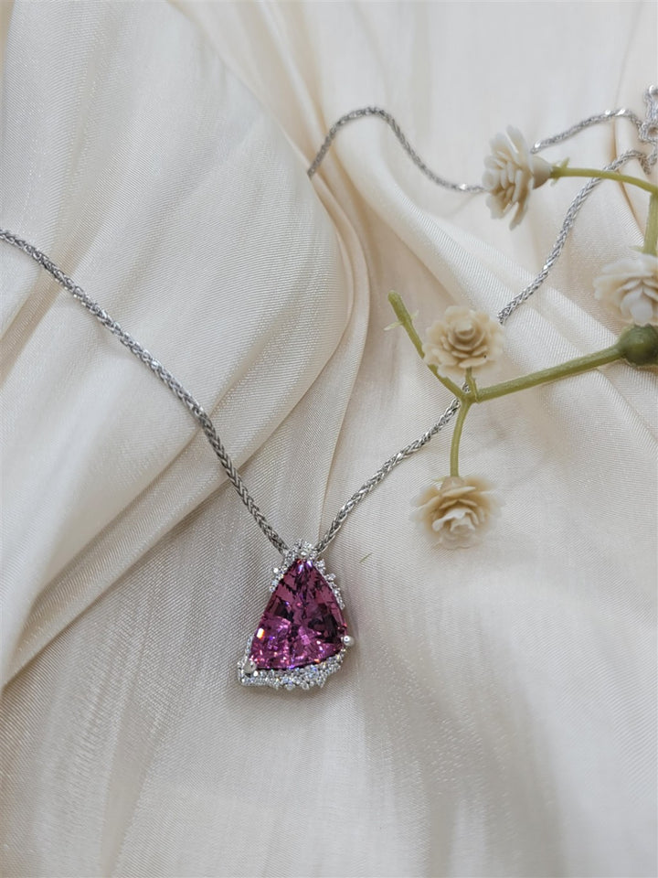 14K White Gold Raspberry Spinel & Diamond Fashion Necklace