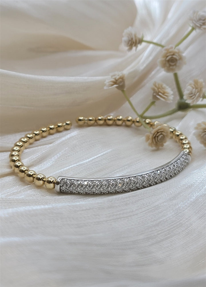 14K White & Yellow Gold Bujukan Beads And Diamond Split Bangle Bracelet