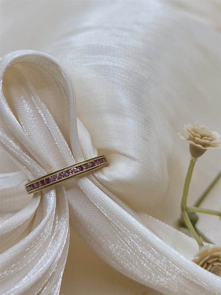10K Yellow Gold Stackable Pink Tourmalines Gemstone Ring