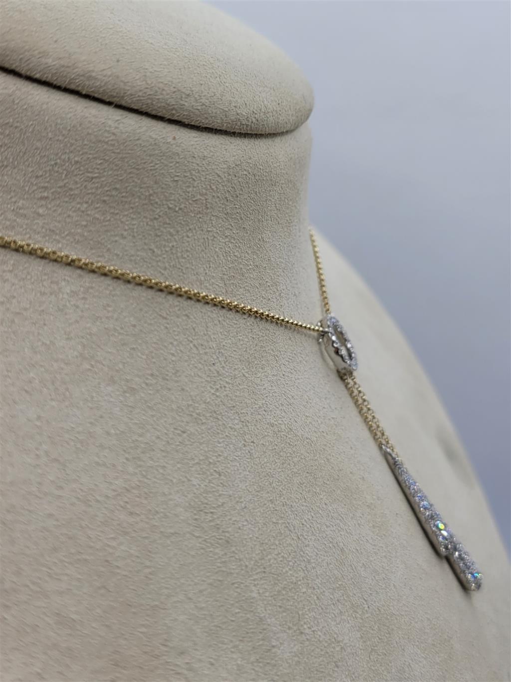 14K Two-Tone Gold Diamond Dangle Circle Necklace