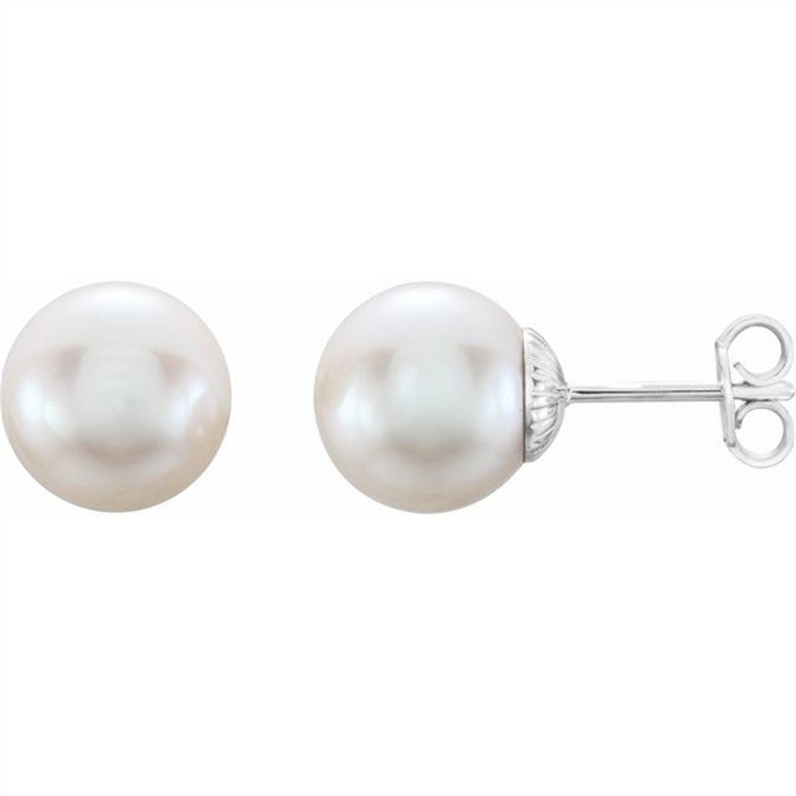 Sterling Silver 9.5-10mm Cultured White Freshwater Pearl Stud Earrings