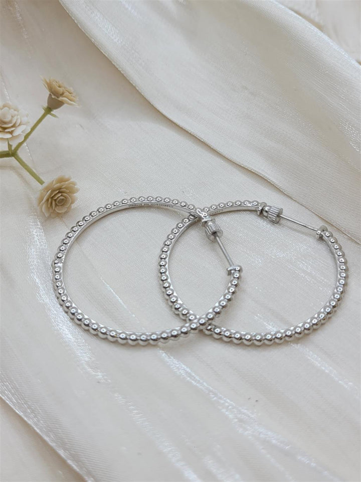 40mm Sterling Silver Beaded Hoop Earrings