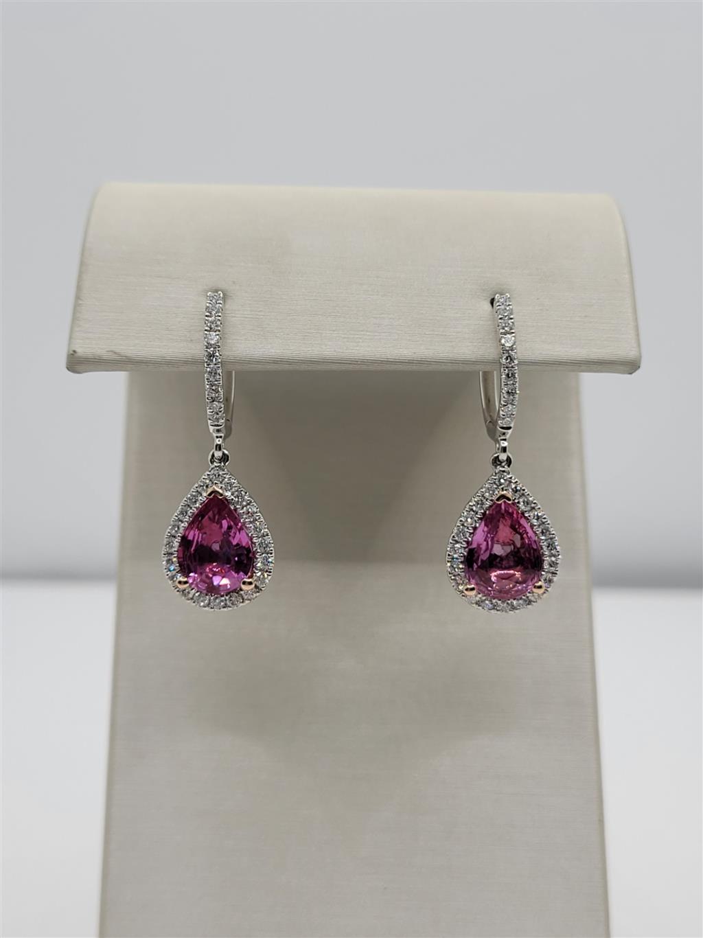 14K White Gold Pink Sapphire & Diamond Dangle Earrings