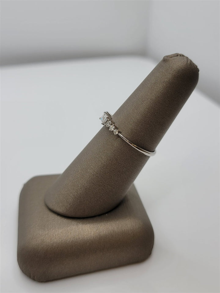 14K White Gold Baguette And Round Dainty Diamond Fashion Ring