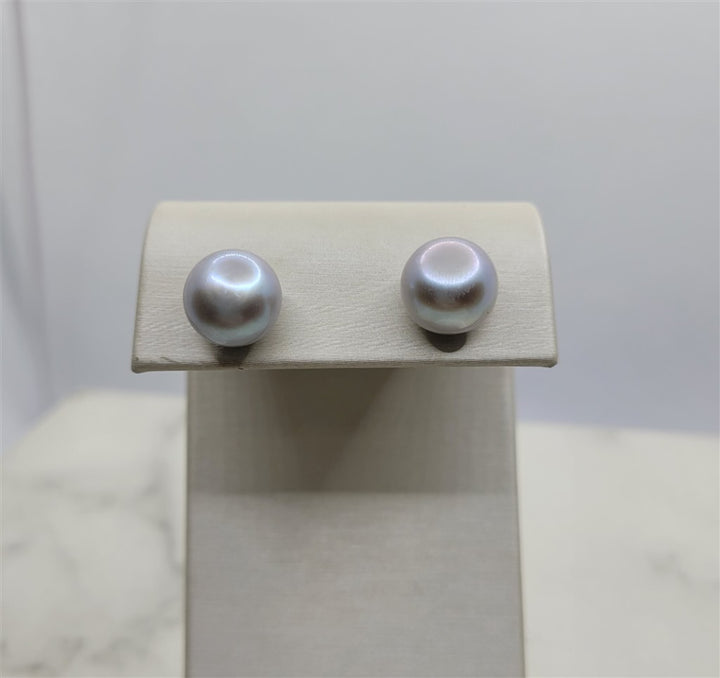 14k White Gold Silver Button Pearl Stud Earrings