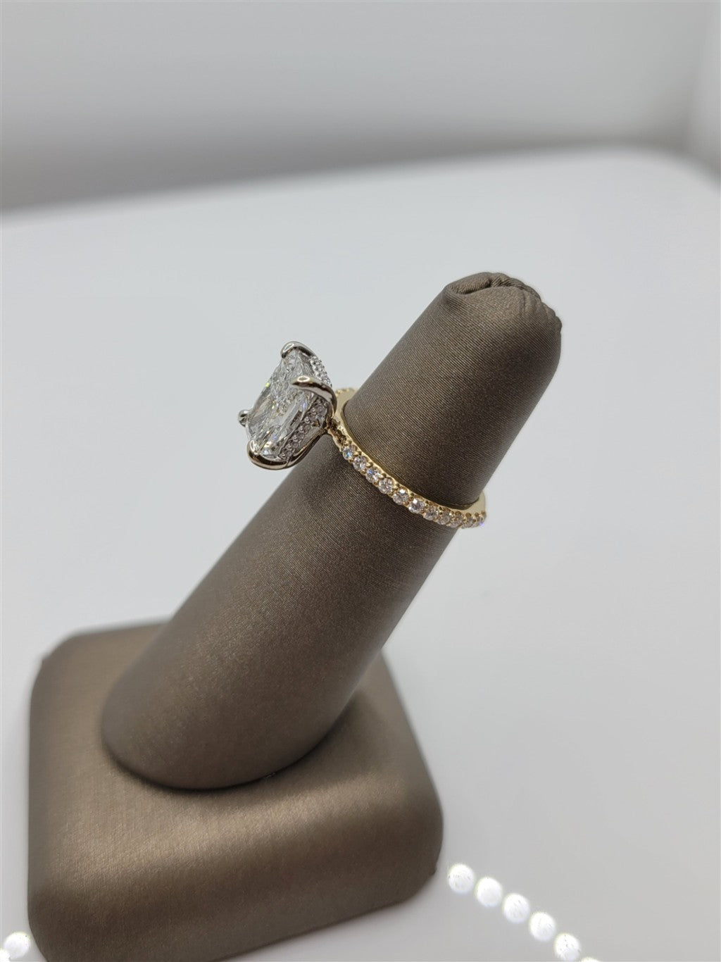 14K Two-Tone Gold 2.02 ct Radiant Cut Hidden Halo Diamond Engagement Ring