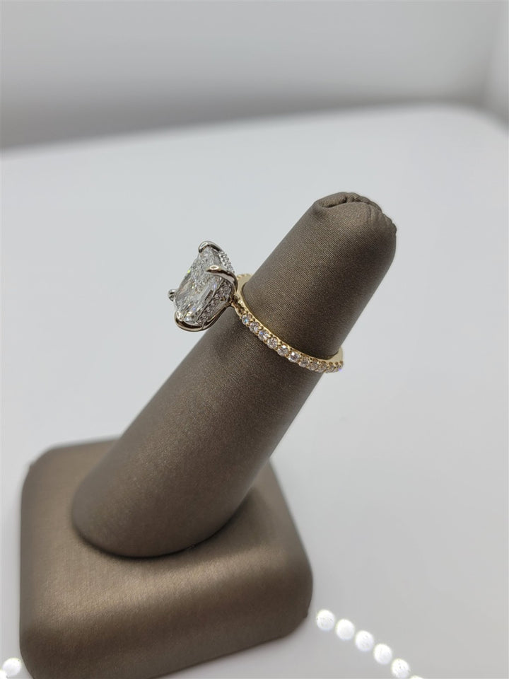 14K Two-Tone Gold 2.02 ct Radiant Cut Hidden Halo Diamond Engagement Ring