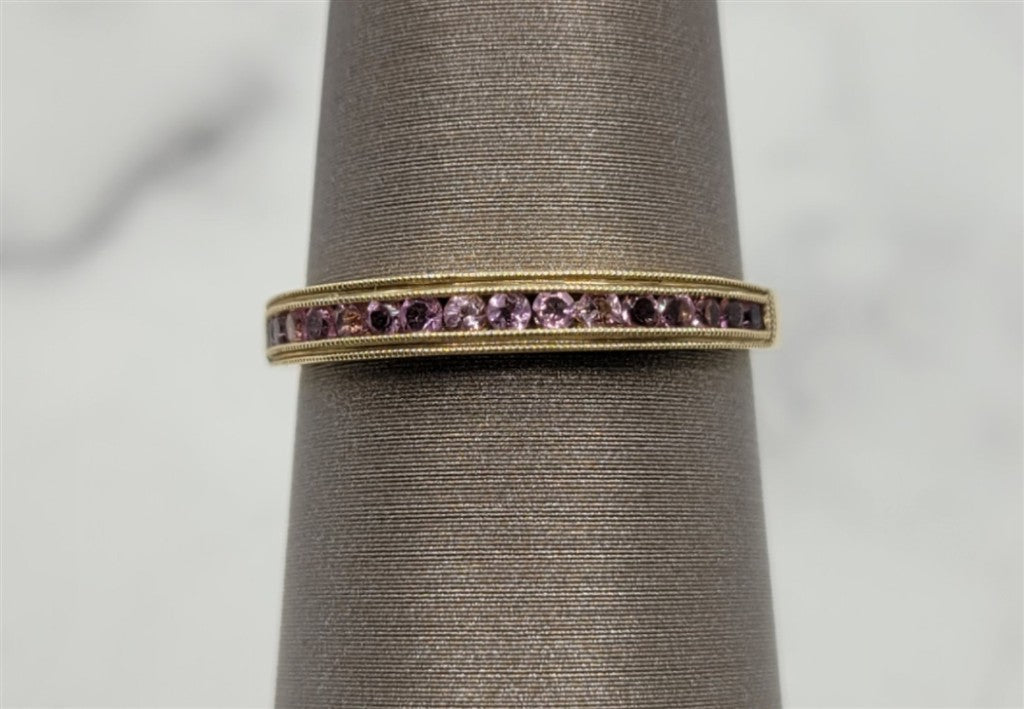 10K Yellow Gold Stackable Pink Tourmalines Gemstone Ring
