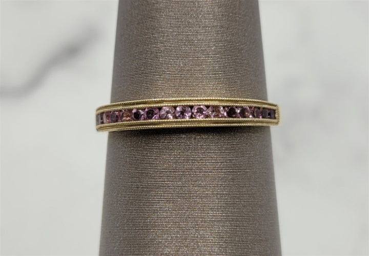 10K Yellow Gold Stackable Pink Tourmalines Gemstone Ring