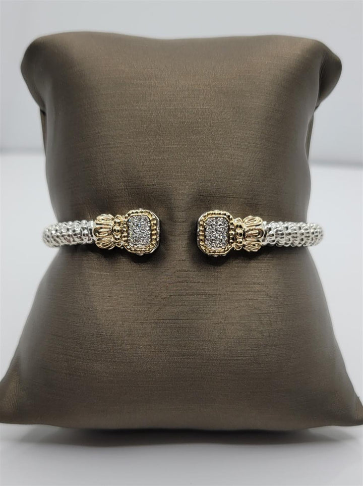 "Vahan" Sterling Silver & 14K Yellow Gold 4 mm Diamond Open Cuff Bracelet