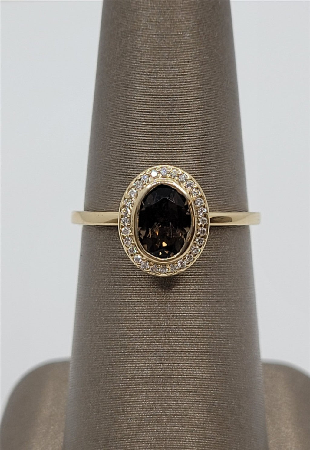 14K Yellow Gold Natural Smoky Quartz & Diamond Ring