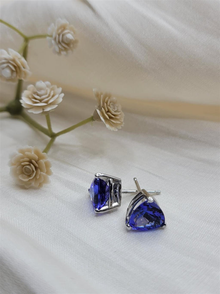 14K White Gold 3.40 Ctw Trillion Cut Tanzanite Gemstone Earrings