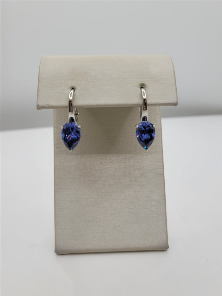 Sterling Silver Lab Grown Blue Sapphire Dangle Earrings