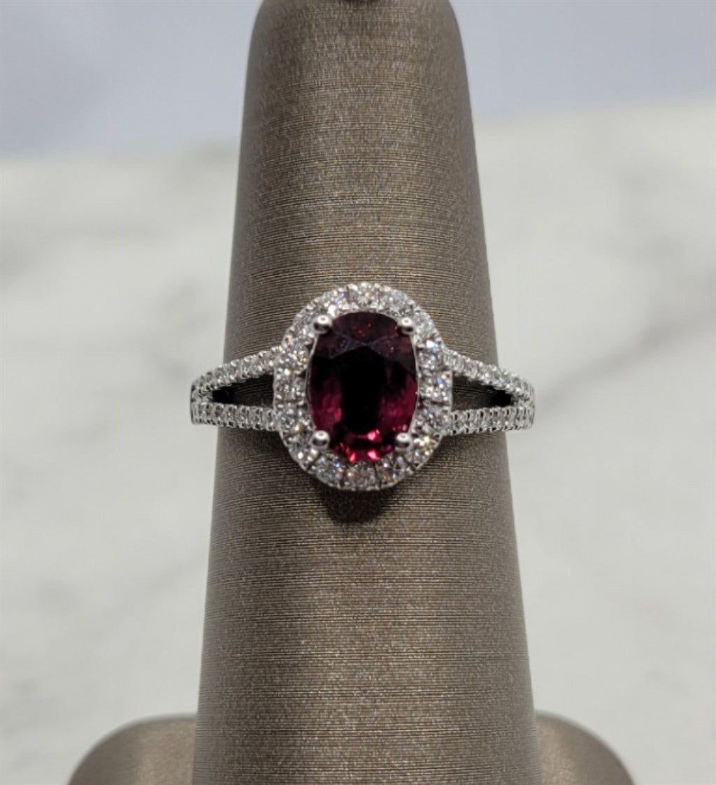 14K White Gold Fashion Ruby & Diamonds Gemstone Ring