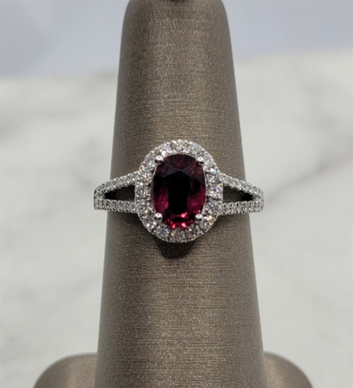 14K White Gold Fashion Ruby & Diamonds Gemstone Ring