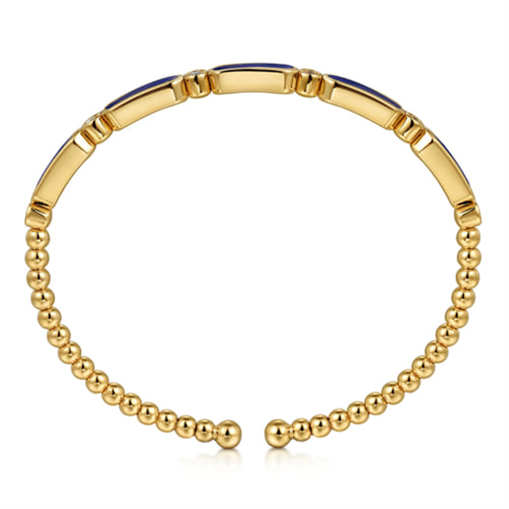 14K Yellow Gold Diamond And Lapis Bujukan Bangle