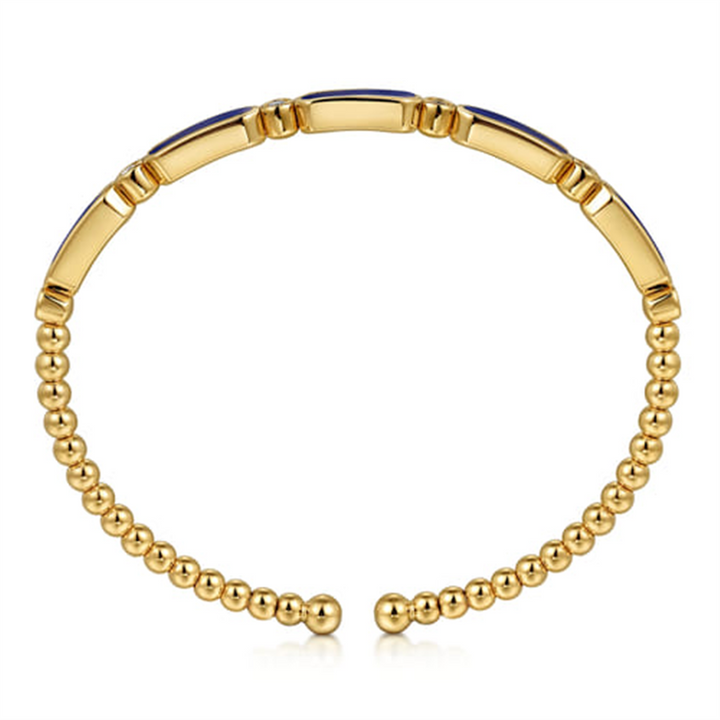 14K Yellow Gold Diamond And Lapis Bujukan Bangle