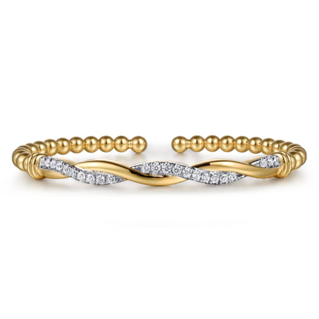 14K Yellow Gold Bujukan Diamond Twist Split Bangle Bracelet