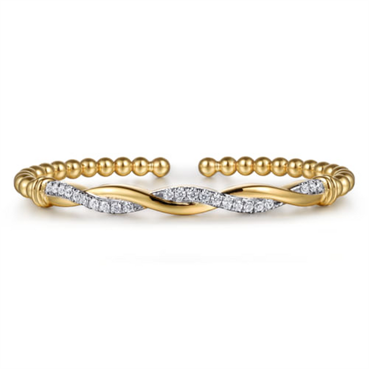 14K Yellow Gold Bujukan Diamond Twist Split Bangle Bracelet