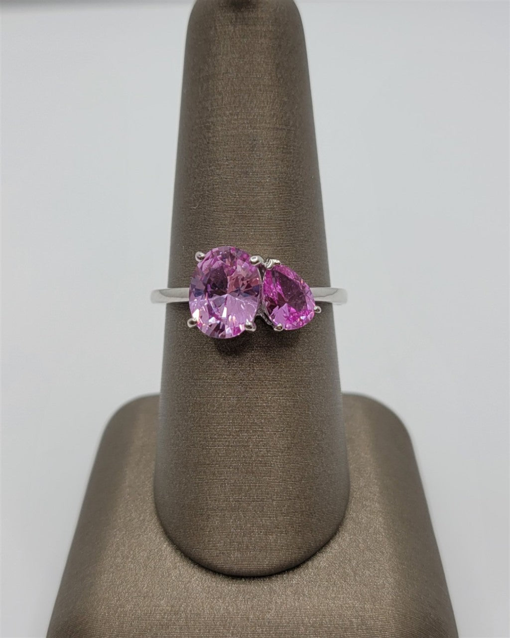 Sterling Silver Lab Grown Pink Tourmaline Toi Et Moi Ring
