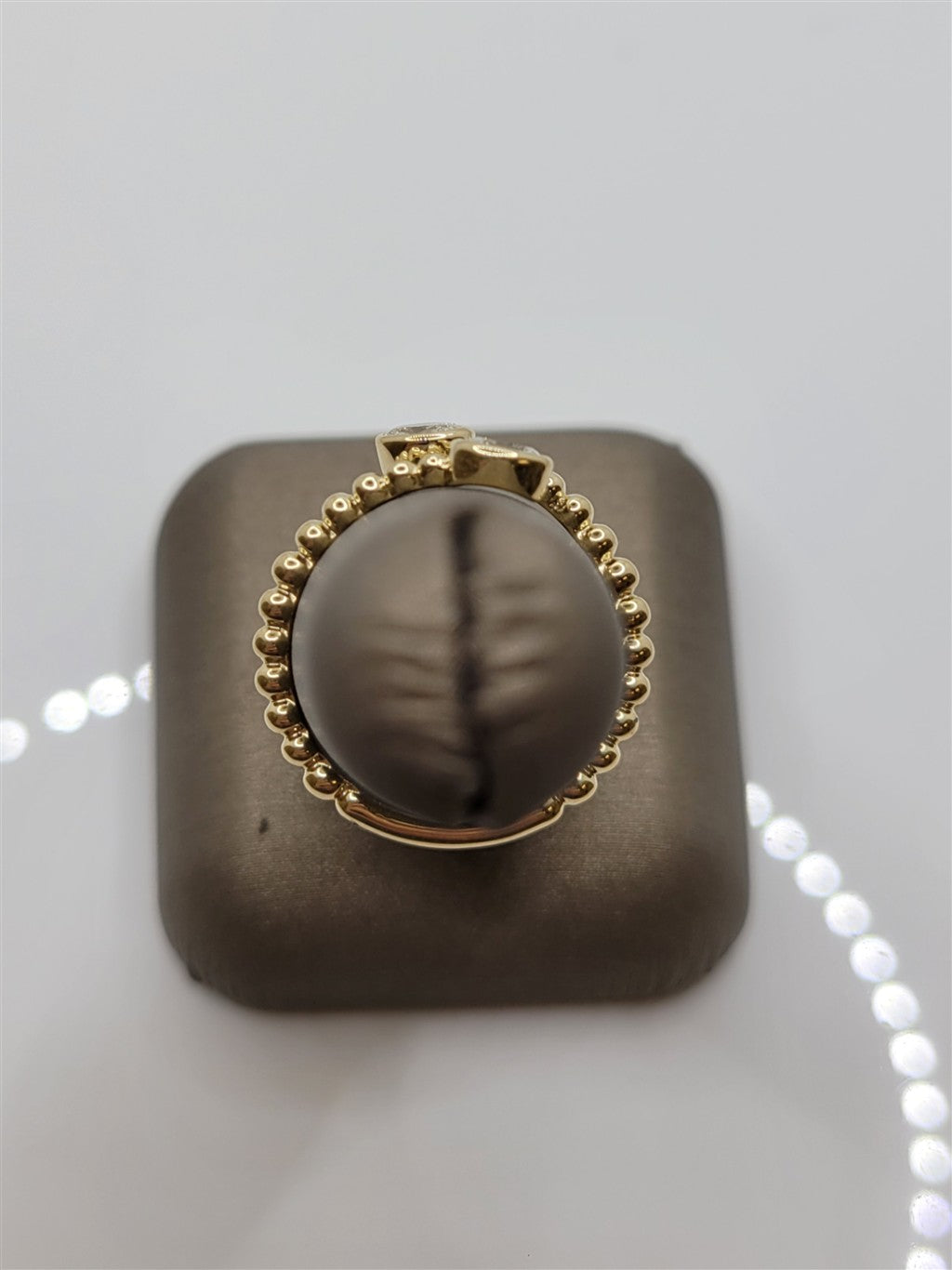 14K Yellow Gold Beaded Oval Diamond Bypass Ring
