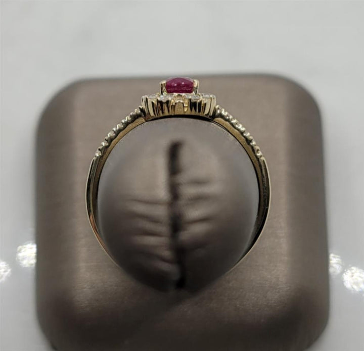 14K Yellow Gold Fashion Ruby & Diamonds Gemstone Ring