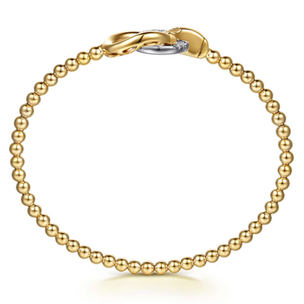 14K White & Yellow Gold Bujukan And Diamond Double Circle Bangle Bracelet