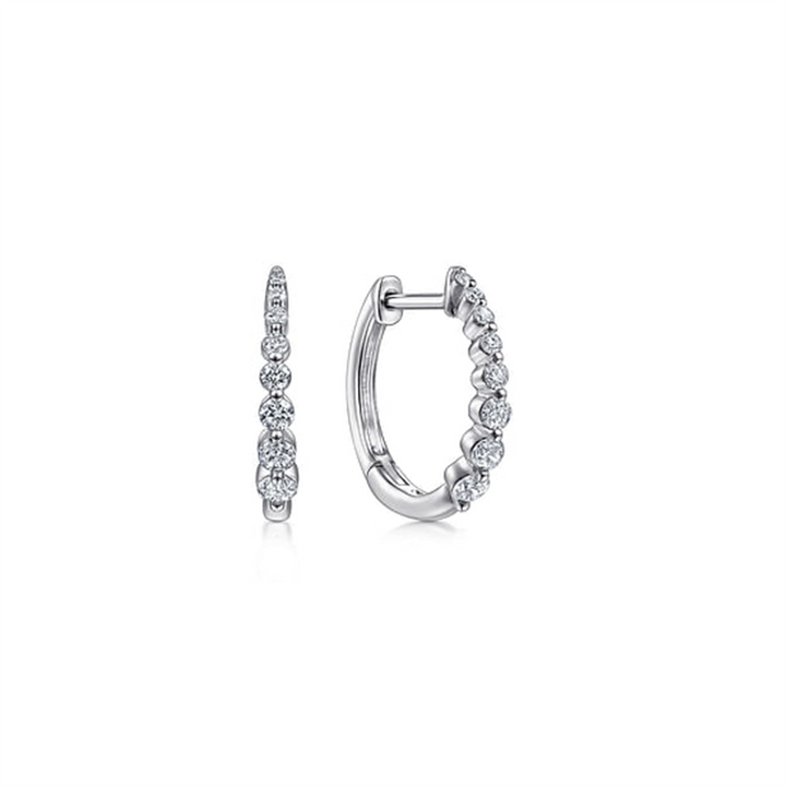 14K White Gold "Gabriel & Co. " Tapered Diamond Hoop Earrings