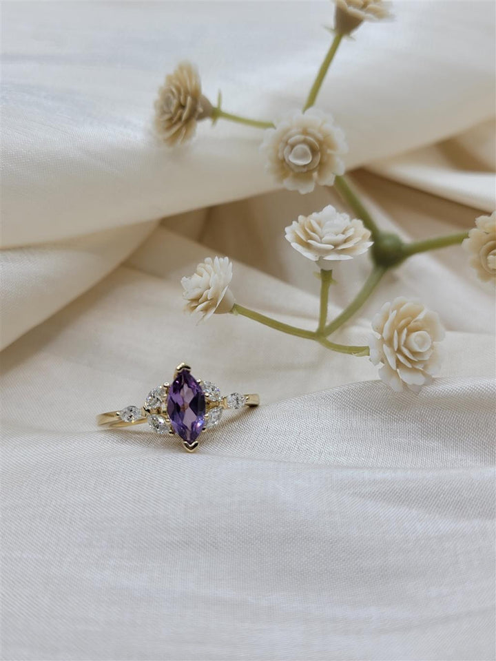 14K Yellow Gold Purple Spinel & Diamond "Floral" Fashion Ring