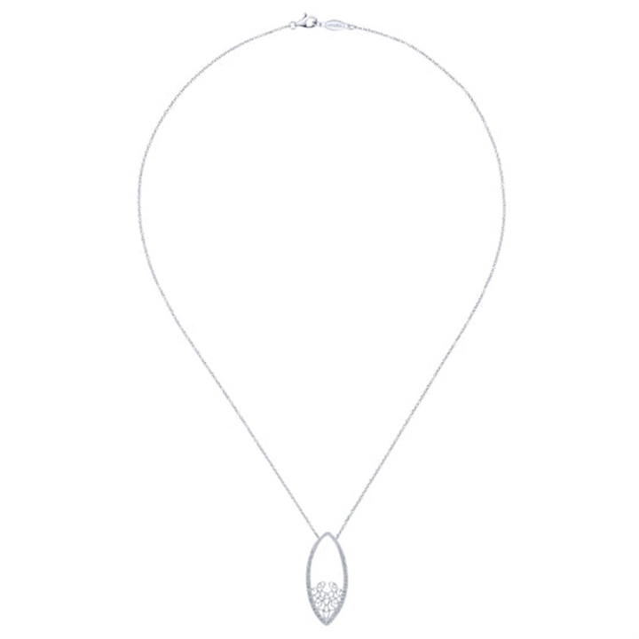 18" 14K White Gold Filigree Diamond Fashion Necklace
