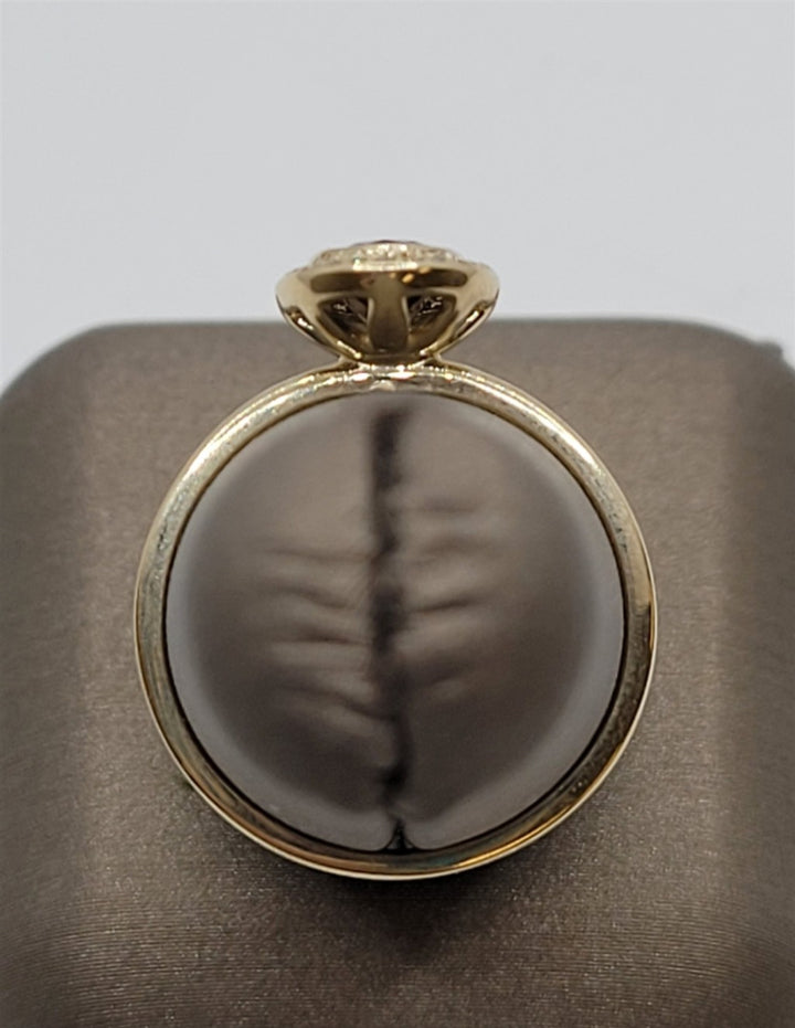 14K Yellow Gold Natural Smoky Quartz & Diamond Ring