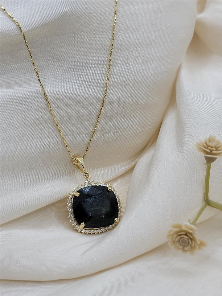 14K Yellow Gold Green Sapphire & Diamond Halo Necklace