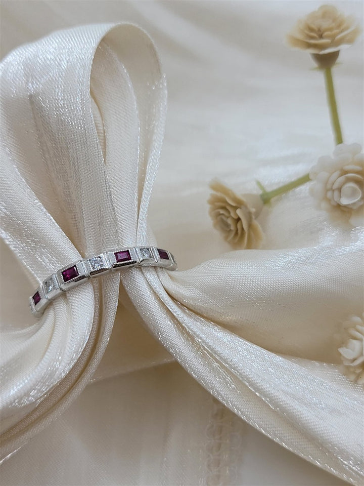 14K White Gold Stackable Sapphires & Diamonds Gemstone Ring