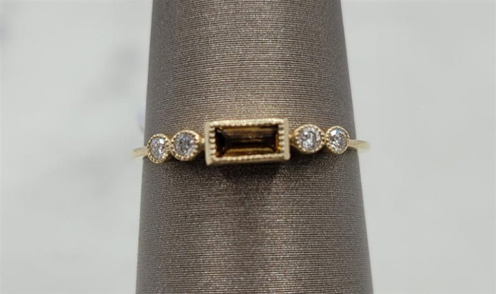 14K Yellow Gold Fashion Citrine & Diamonds Gemstone Ring
