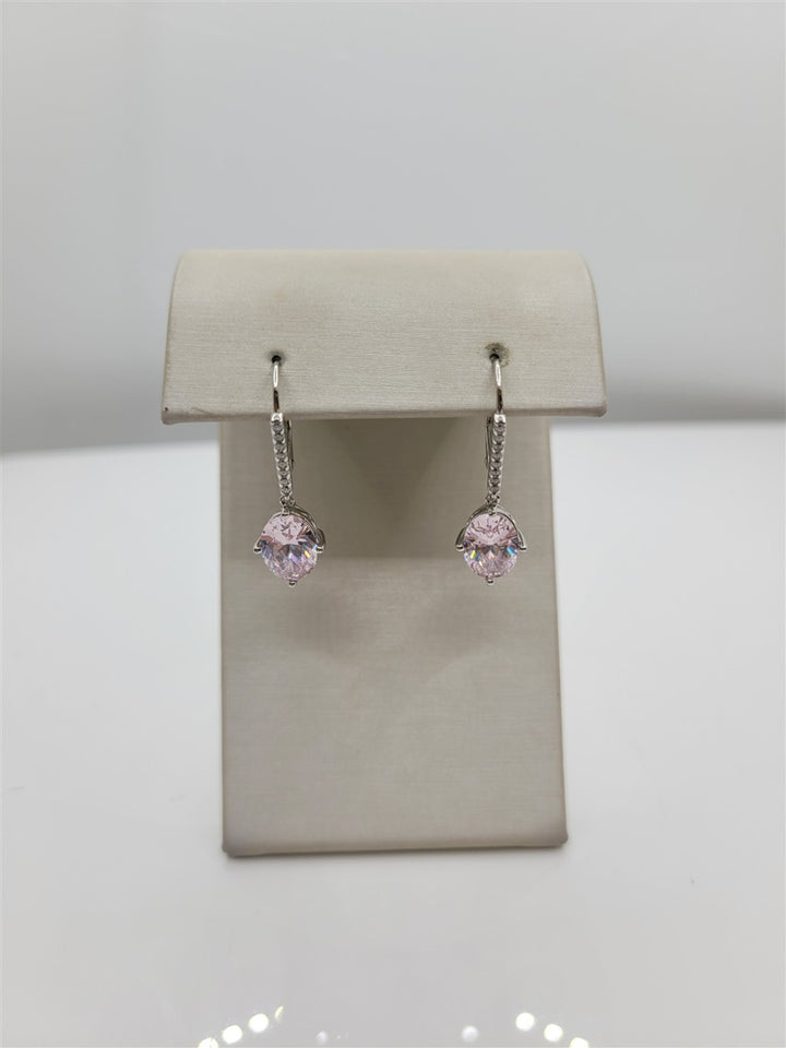 Sterling Silver Lab Grown Pink Tourmaline & Swarovski Crystal Dangle Earrings