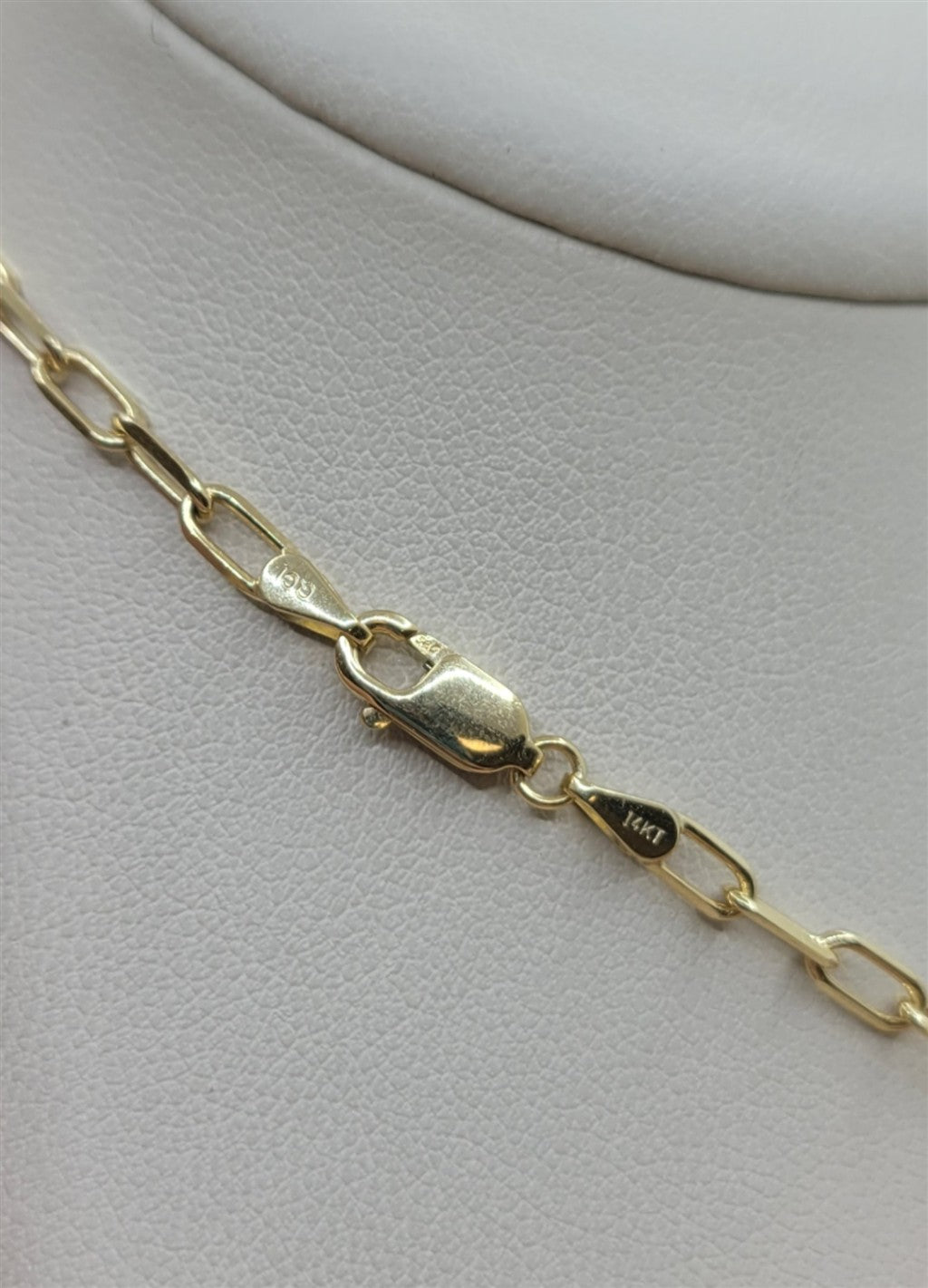 15" 14K Yellow Gold Bezel Baguette Natural Diamond Paperclip Chain Necklace
