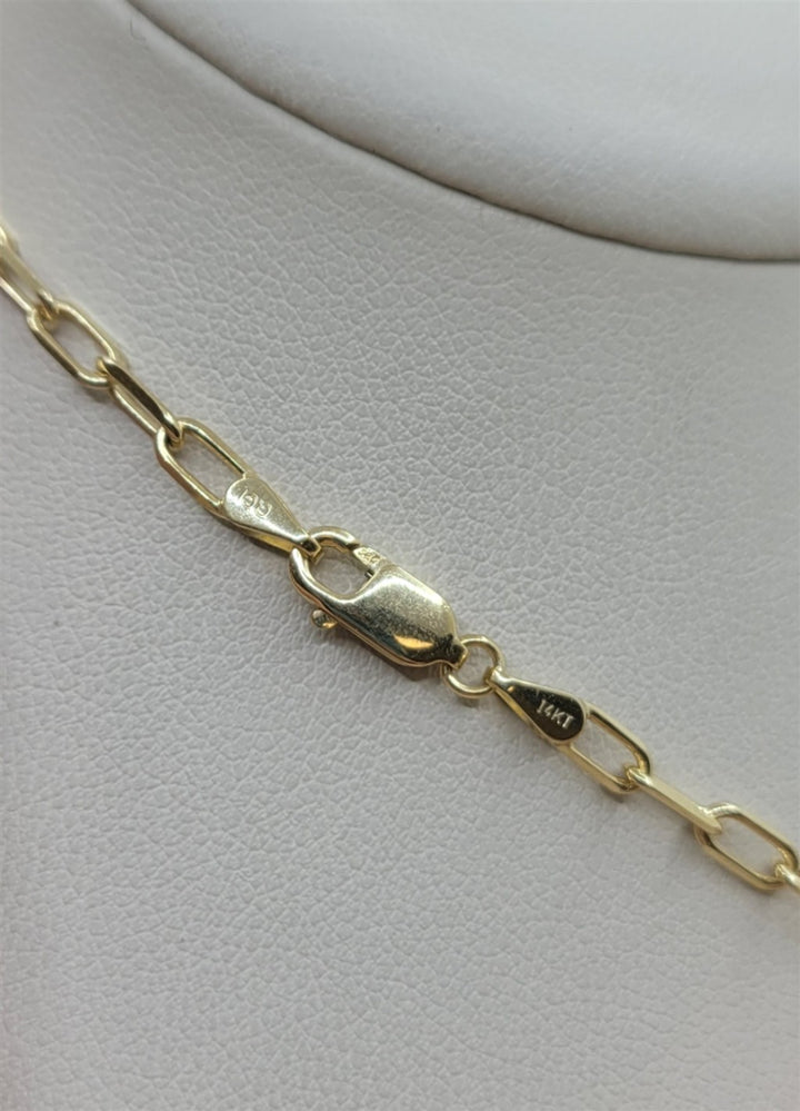 15" 14K Yellow Gold Bezel Baguette Natural Diamond Paperclip Chain Necklace